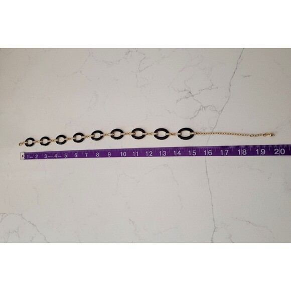 3 Pc Set Black Enamel Gold Tone Link Necklace Set Rhinestone Chunky 16-19" Vtg - Picture 10 of 16